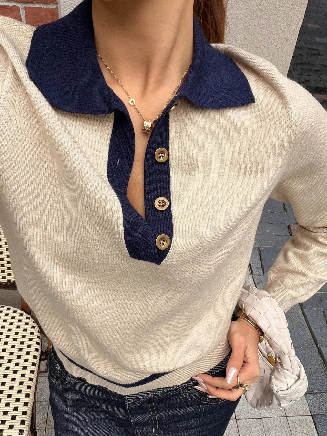 Nina fargeblokk strikket polo