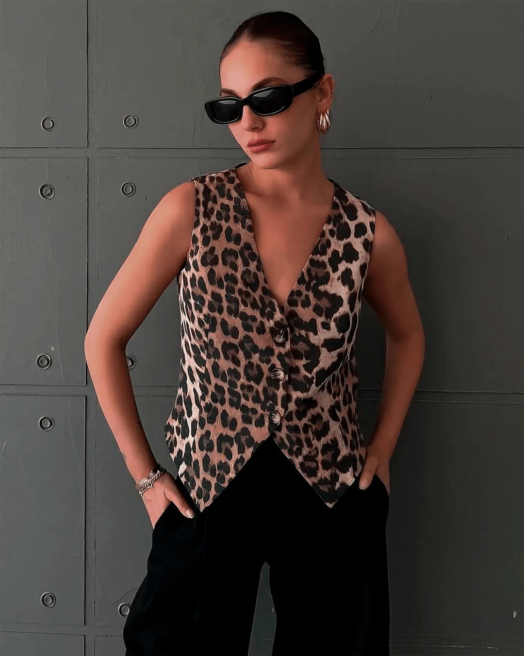 Monica Leopardmønstret Vest