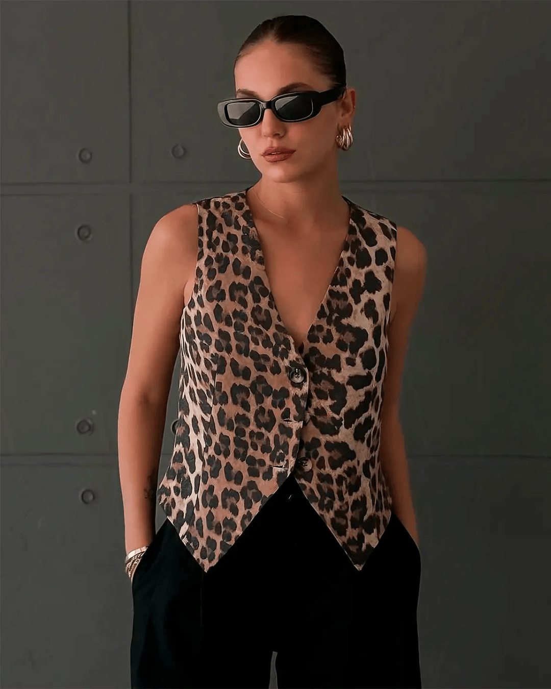 Monica Leopardmønstret Vest