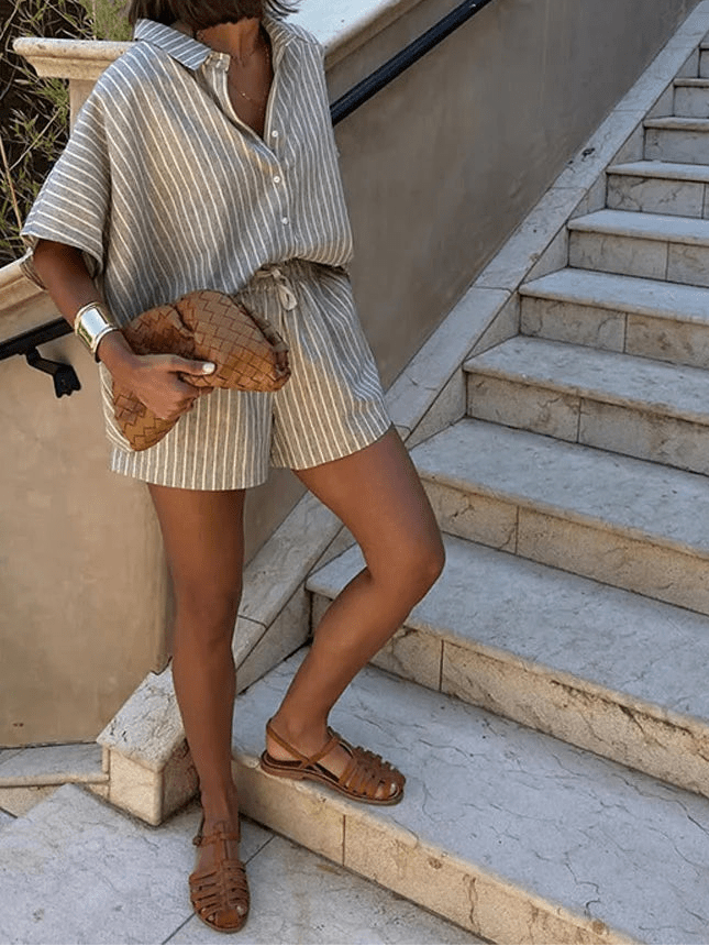 ZEYA - Alexis Boxy Striped Shirt Short Set