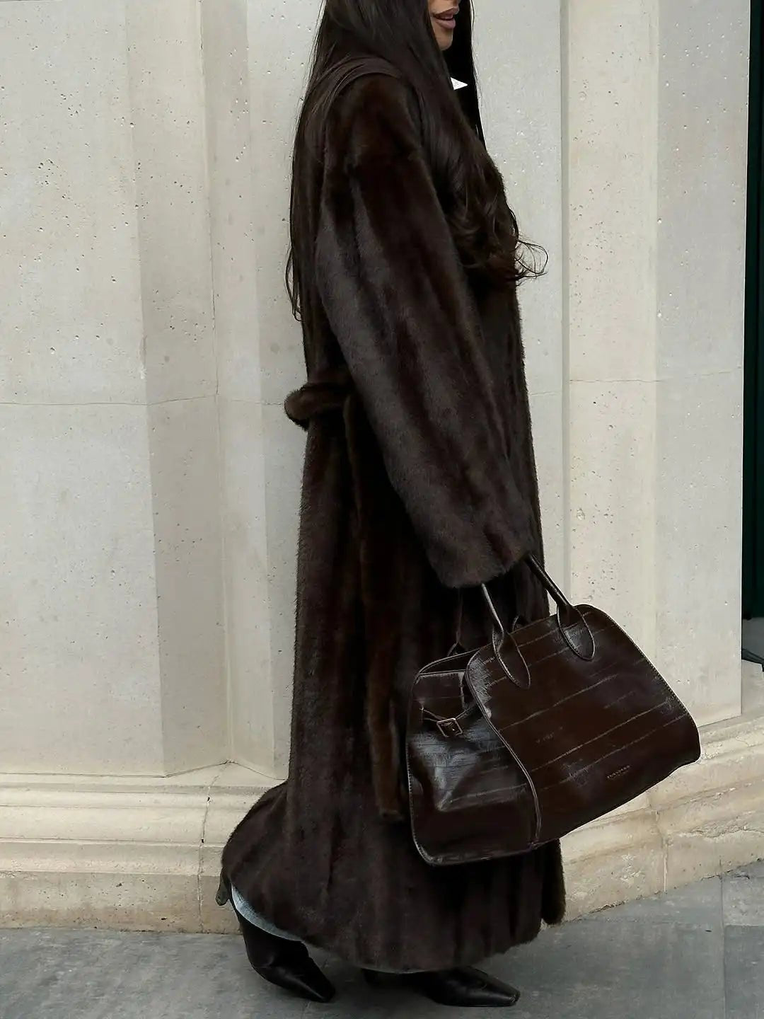 ZEYA - Alicia Faux Fur Maxi Coat with Belt
