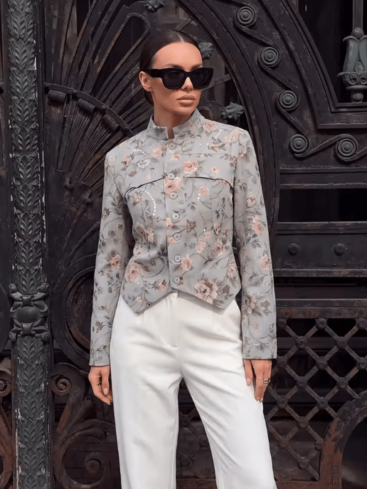ZEYA - Anne Vintage Jacquard Cropped Jacket