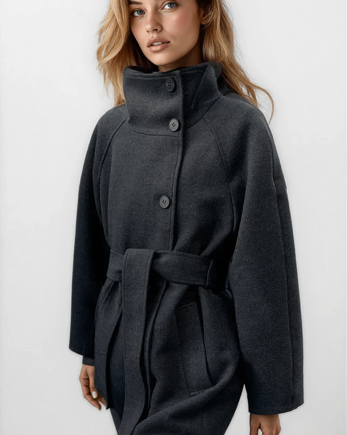 ZEYA - Arielle High Collar Long Belted Coat