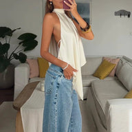 Ava Backless Halter Silk Top