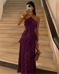 Bayley Halter Plissert Volang Maxi Kjole