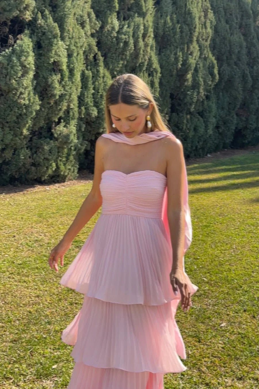 ZEYA - Beatrice Strapless Pleated Tiered Maxi Dress