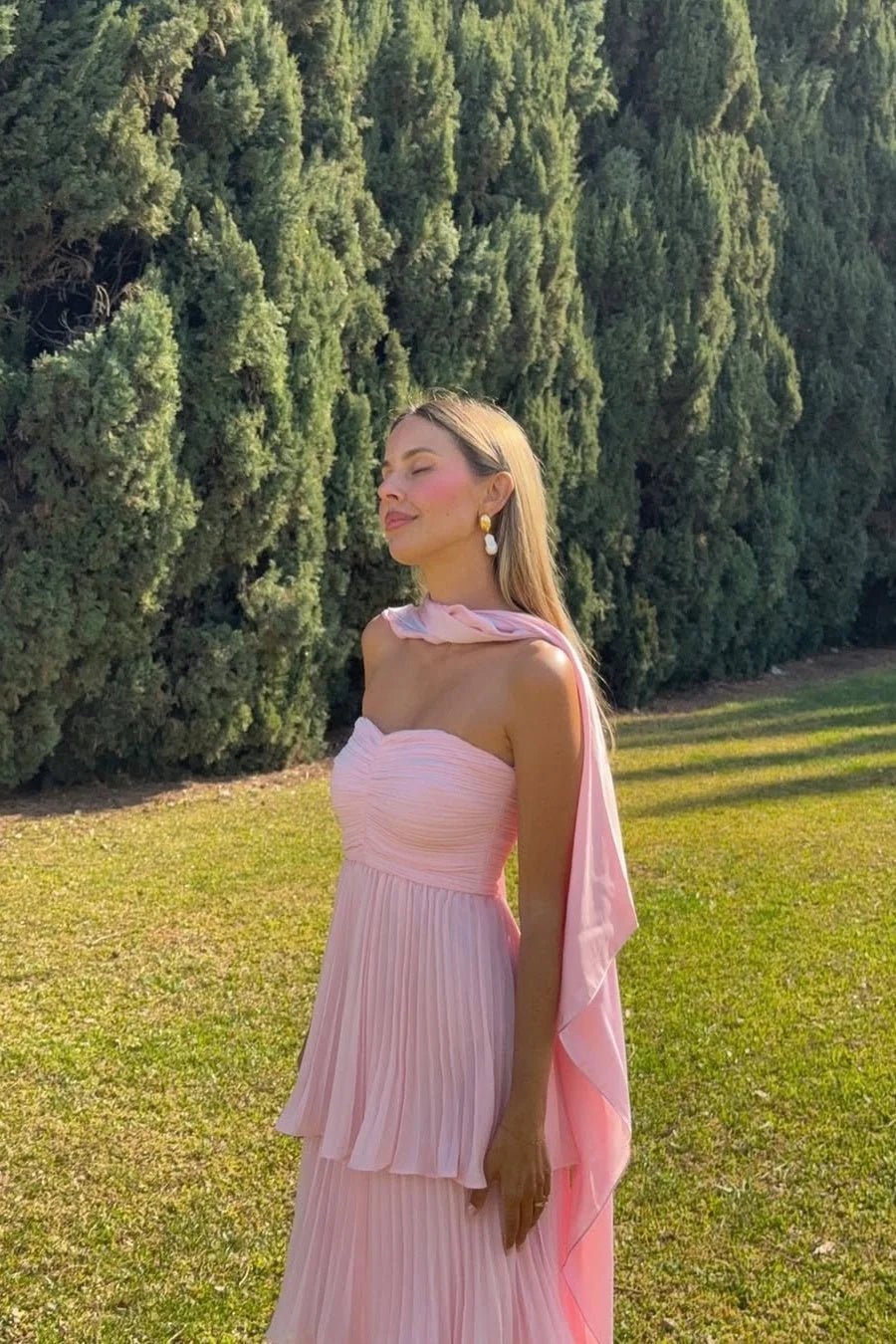 ZEYA - Beatrice Strapless Pleated Tiered Maxi Dress