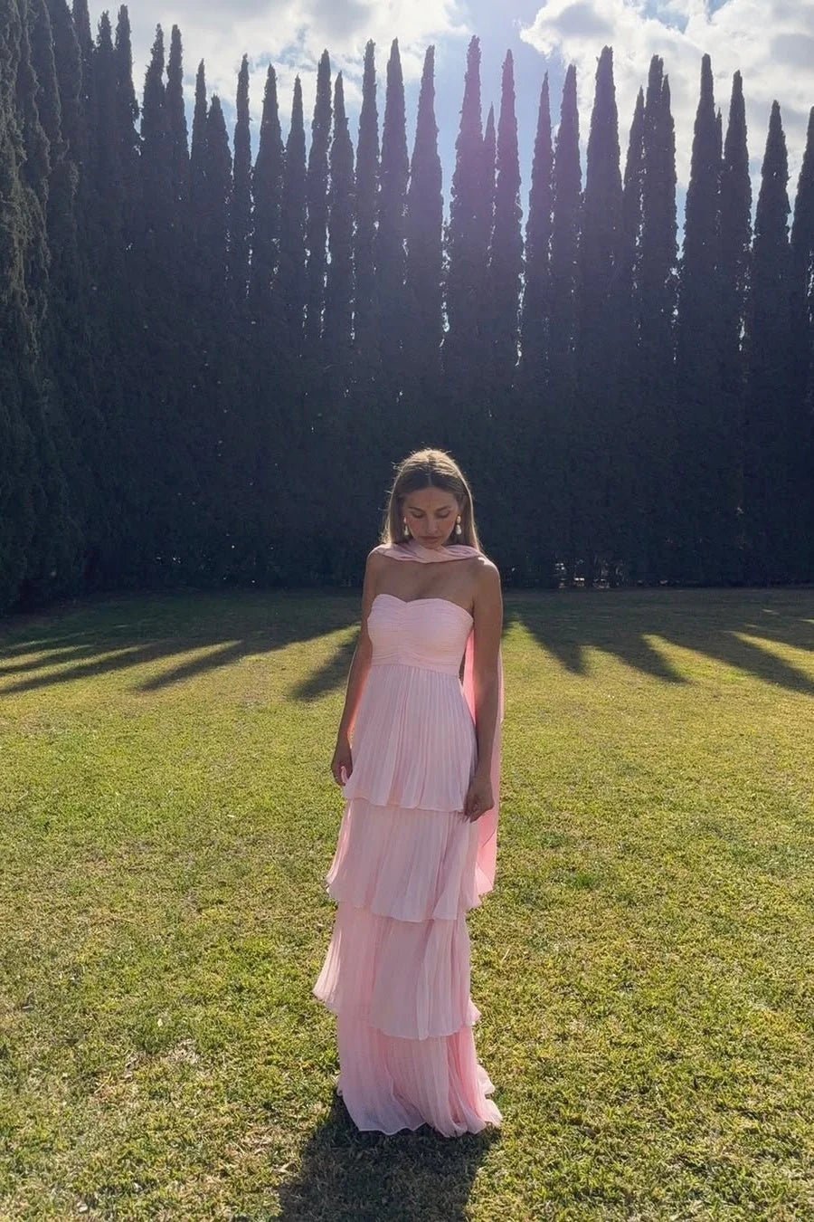 ZEYA - Beatrice Strapless Pleated Tiered Maxi Dress