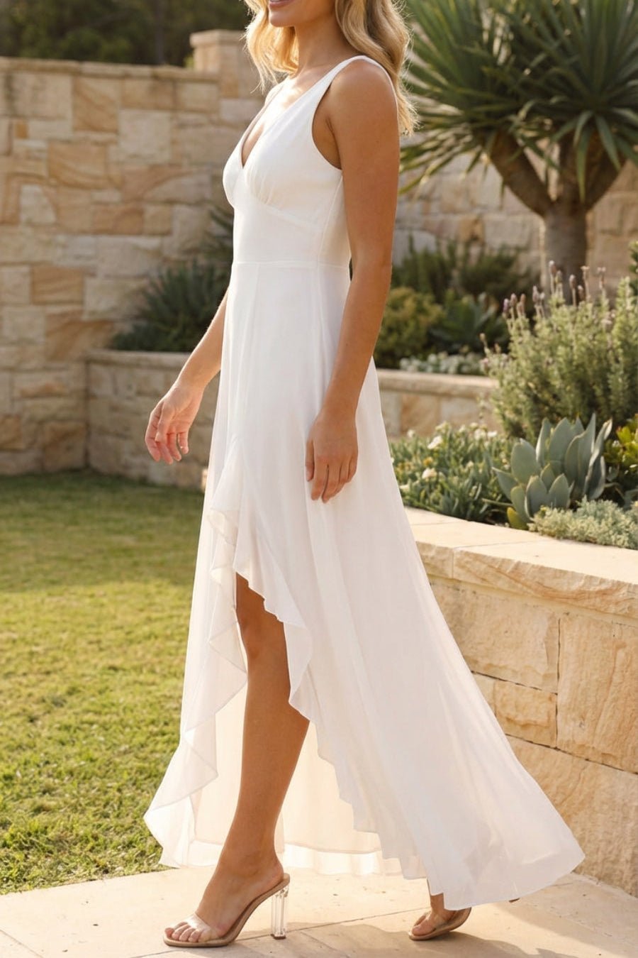 ZEYA - Brianna Sleeveless Ruffled Slit Maxi Dress