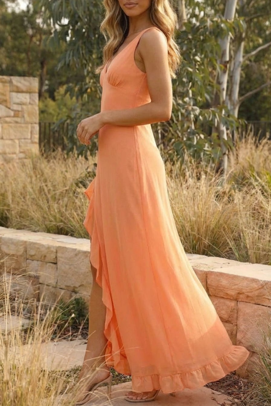 ZEYA - Brianna Sleeveless Ruffled Slit Maxi Dress
