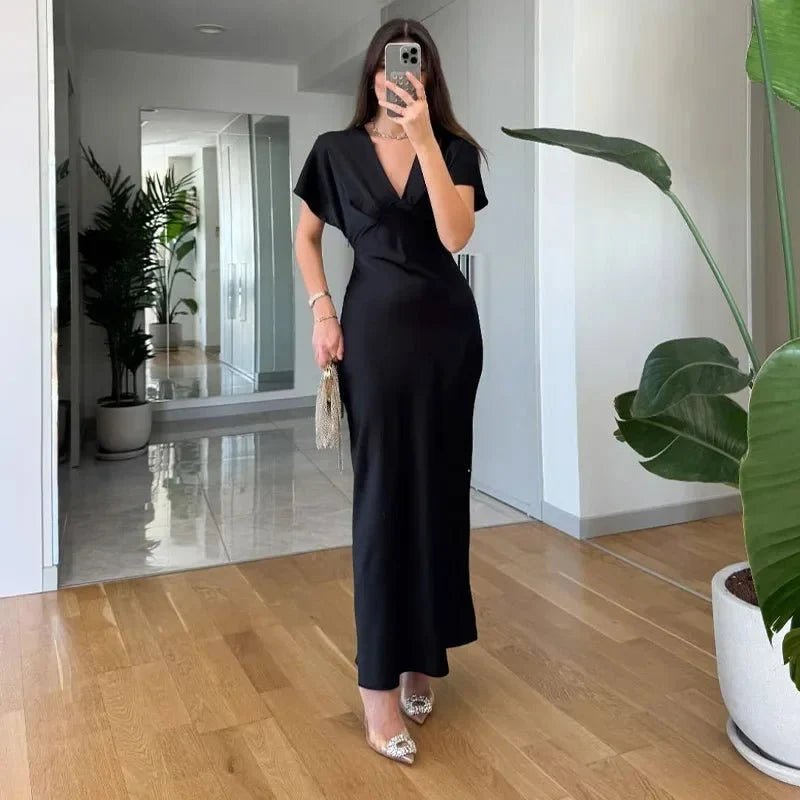 ZEYA - Briona V Neck Satin Midi Dress