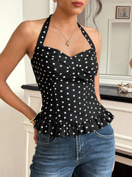 Carmina Prikkete Halterneck Volang Crop Top