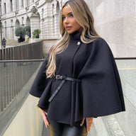 Caroline High Neck Cape Jacket with Belt