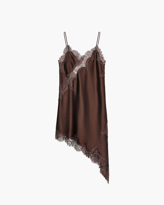 ZEYA - Chiara Asymmetric Satin Lace Midi Dress