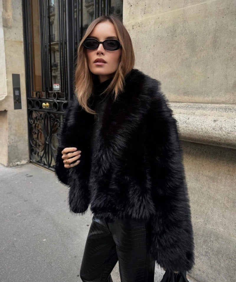 ZEYA - Cropped black Faux Fur Coat
