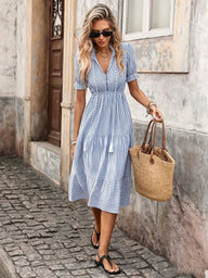 Demetra Striped Tassel Midi Dress