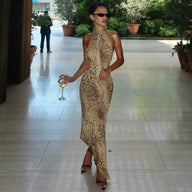 Denise Leopard Halterneck Maxi Kjole