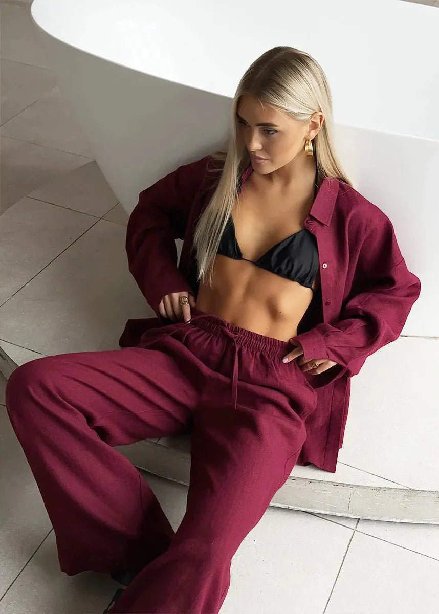 ZEYA - Elena Relaxed Cotton Shirt & Wide - Leg Pants Set
