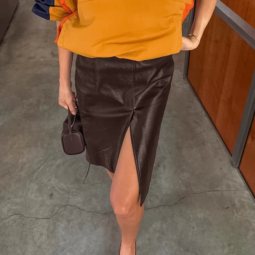 ZEYA - Ellie Split Knee Vegan Leather Skirt