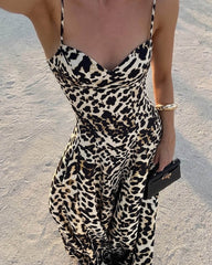 Enora Leopard Print Spaghetti Strap Maxi Dress