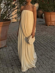 Erika Stroppeløs Plissert Maxi-kjole