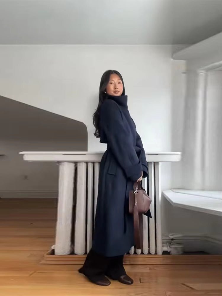 ZEYA - Feline Long Belted High Collar Coat