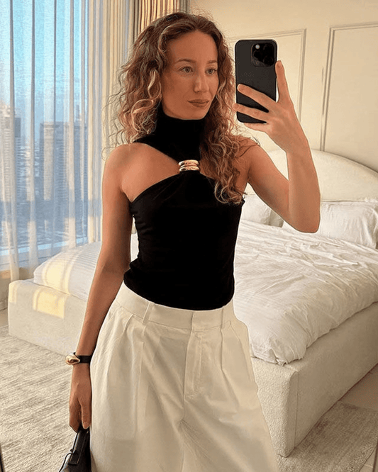 ZEYA - Gertrude Gold Accent Halter Top