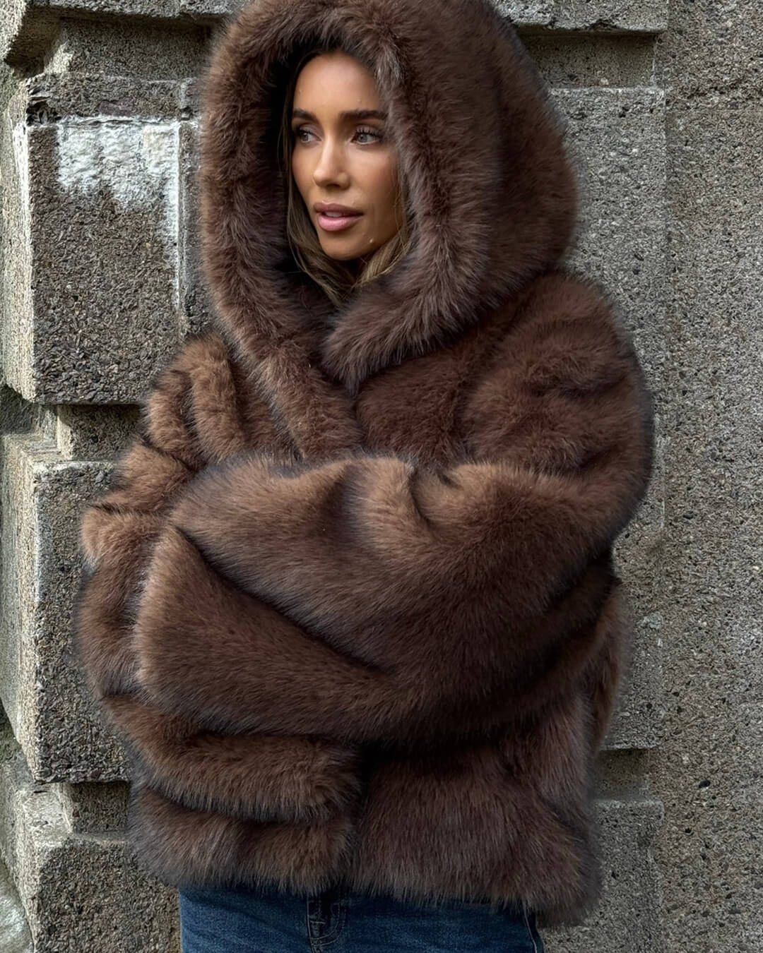 ZEYA - Hannah Faux Fur Hooded Short Coat