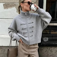 Helena høyhalset strikket cardigan med glidelås