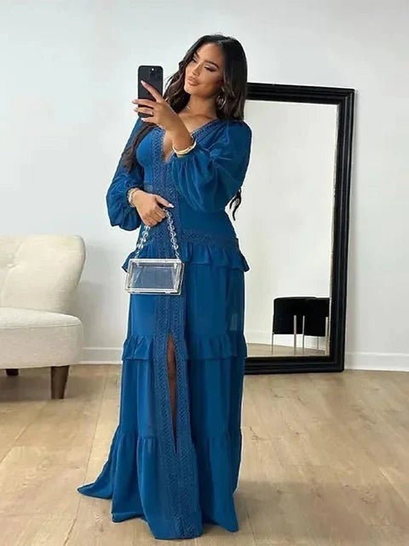 ZEYA - Imani Deep V-Neck Ruffle Maxi Dress