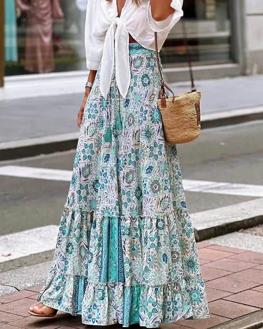 ZEYA - Imara Flowy Boho Print Ruffled Skirt