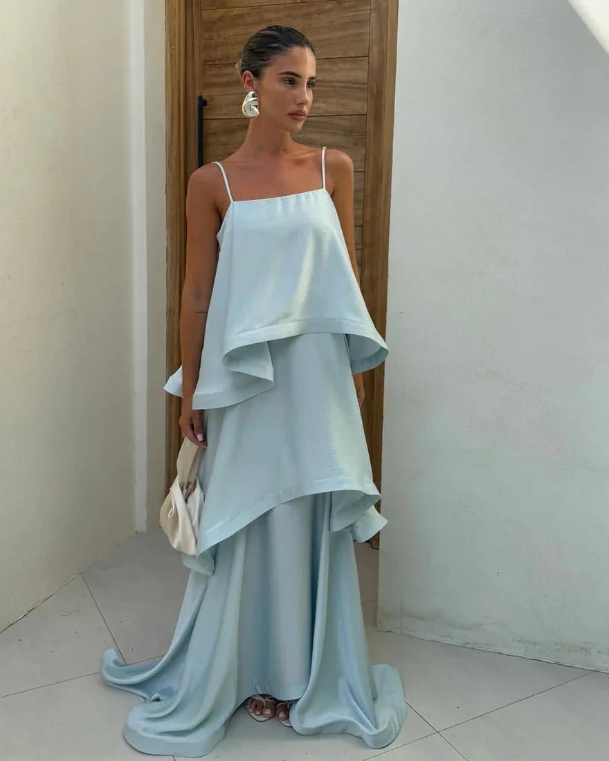 ZEYA - Jamila Tiered Ruffle Satin Maxi Dress