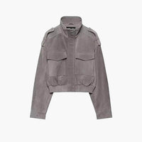 Jasmin cropped jakke i imitert semsket skinn