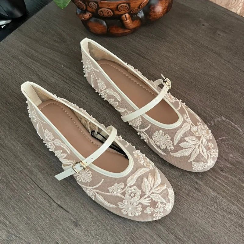 ZEYA - Jenny Beaded Mesh Ballet Flats