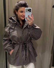 Jenny Plaid Hooded Windbreaker Jacket