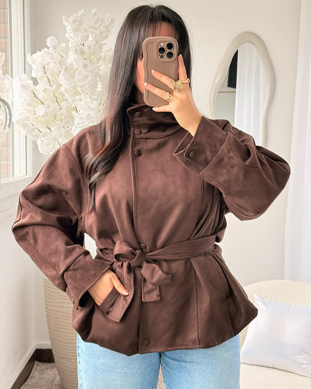 ZEYA - Josie Funnel Faux Suede Trench Coat