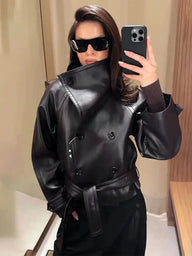 Julie Faux Leather Lace-Up Trench Coat