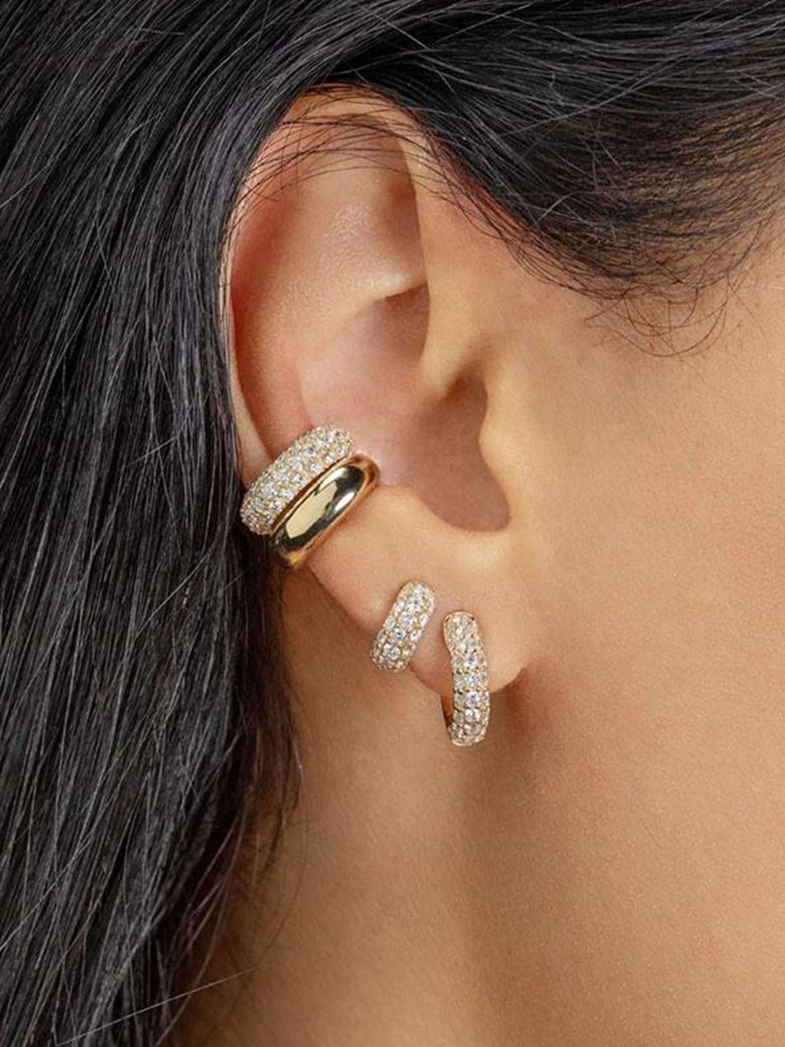 ZEYA - Juliette - Earrings with Zirconia Stones, Minimalist Hoop Design for Women
