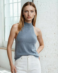 Juliette halterneck ermeløs strikket crop-top