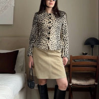Katie leopardmønstret cropped jakke i fuskepels
