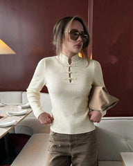 Katie Mandarin-krage ribbestrikket topp
