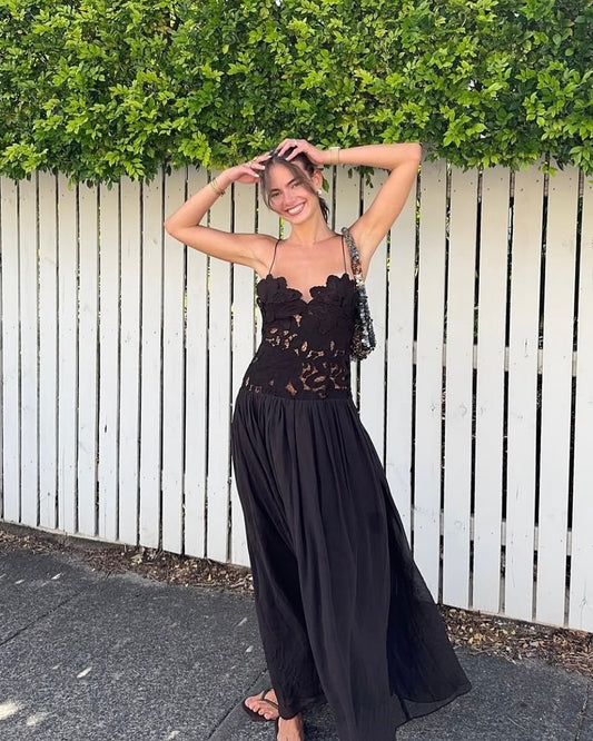 ZEYA - Kelli Lace Mesh Halter Evening Dress