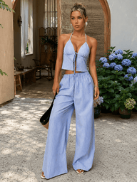 Kyra stripete halter-top sett