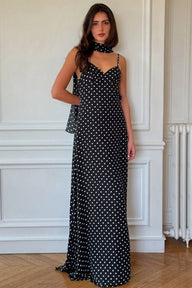 Lauren Polka Dot ryggløs maxikjole
