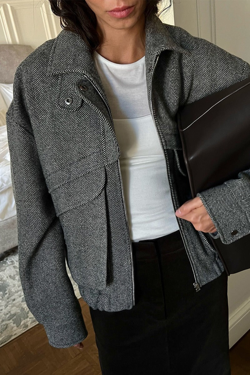 ZEYA - Lily Herringbone Stand Collar Coat