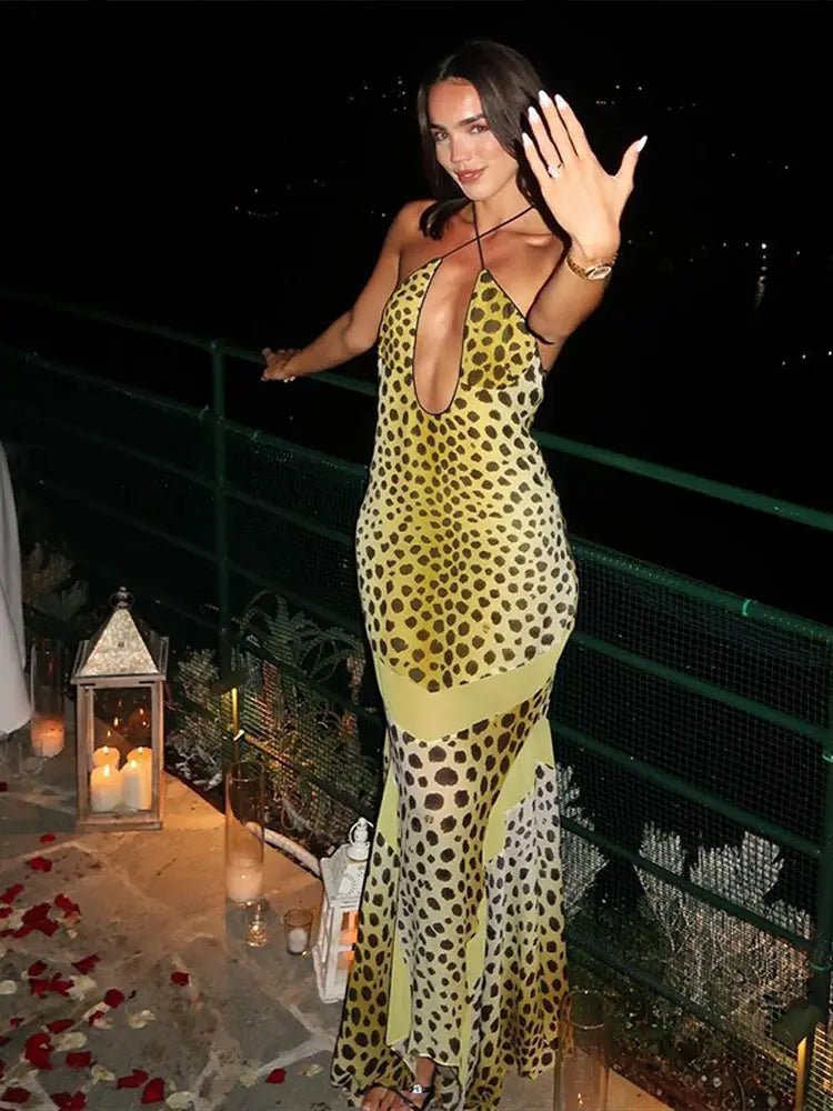 ZEYA - Lily Leopard Print Halter Maxi Dress