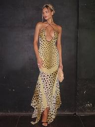 Lily maxikjole med halter og leopardmønster
