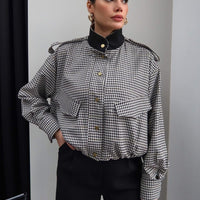 Lisa High Neck Checked Bomber Jacket