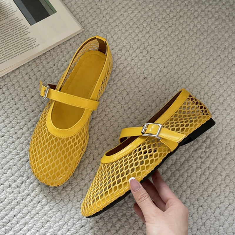 ZEYA - Martha Mesh Buckle Strap Flats