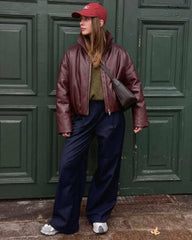 Mary Funnel Neck Faux Leather Biker Jacket